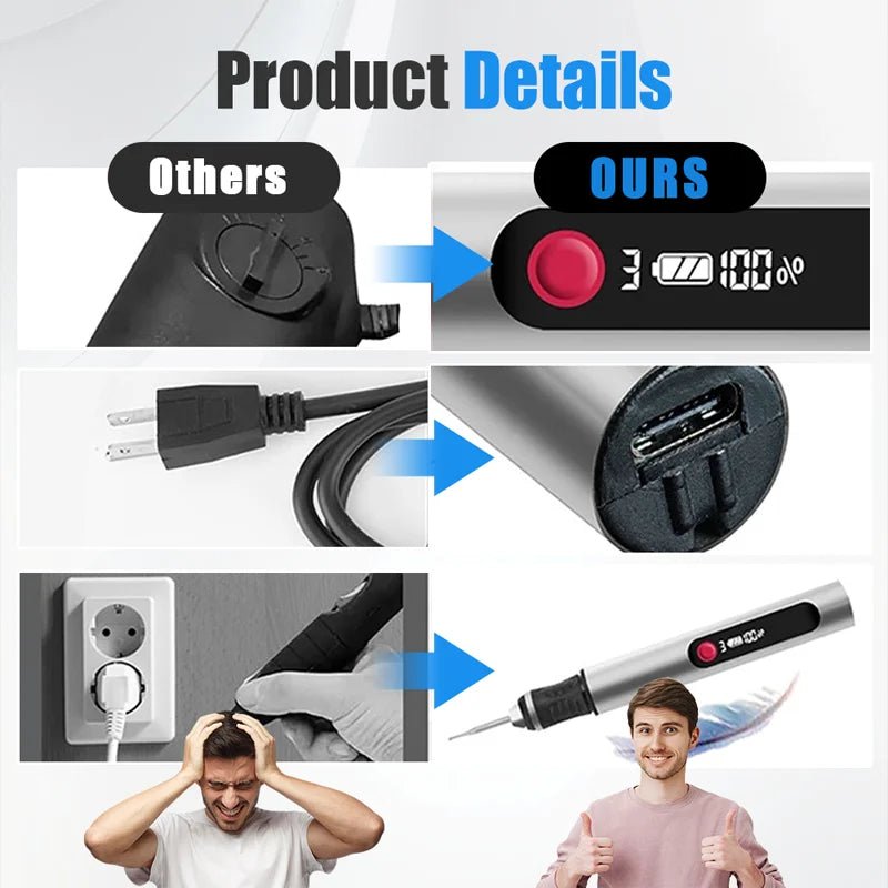 32PCS Multifunctional Electric Engraving Pen Kit USB Cordless Electric Polisher Lithium Battery Carving Pen for Metal Glass Nail - The Snowbox