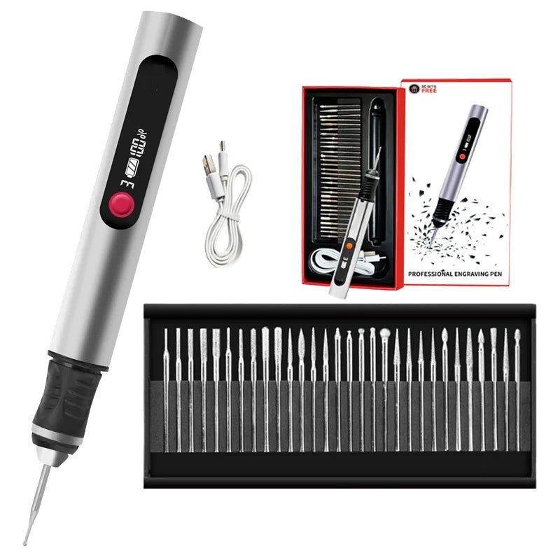 32PCS Multifunctional Electric Engraving Pen Kit USB Cordless Electric Polisher Lithium Battery Carving Pen for Metal Glass Nail - The Snowbox