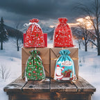 Christmas Gift Bags 5PCS Stand up Drawstring Foil Gift Wrapping Sacks Pouches for Xmas Presents Party Favor Decoration Supplies