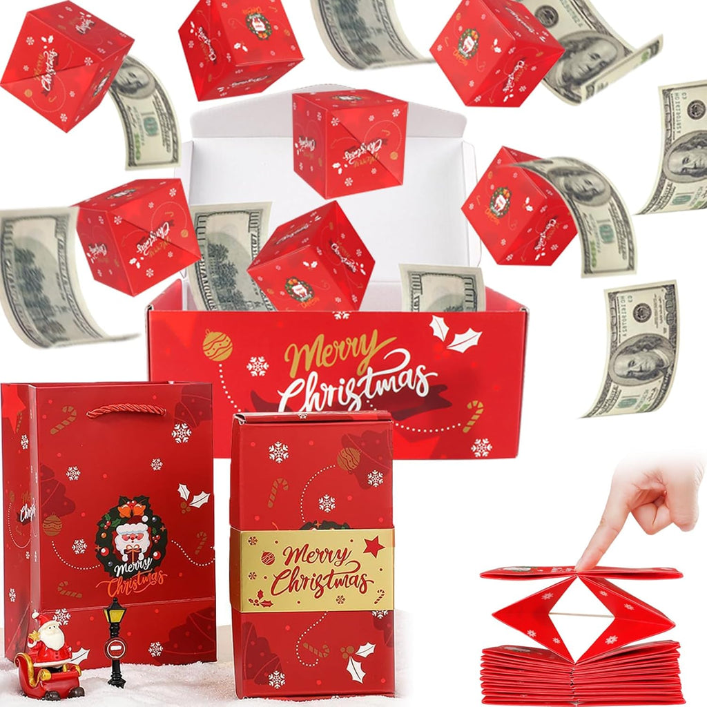 Surprise Gift Box Explosion for Money,Surprise Gift Box,Money Box for Cash Gift,Unique Folding Pop-Up Explosion Gift Box,Merry Christmas Surprise Gift Boxes (12 Bounces)(Red Christmas)