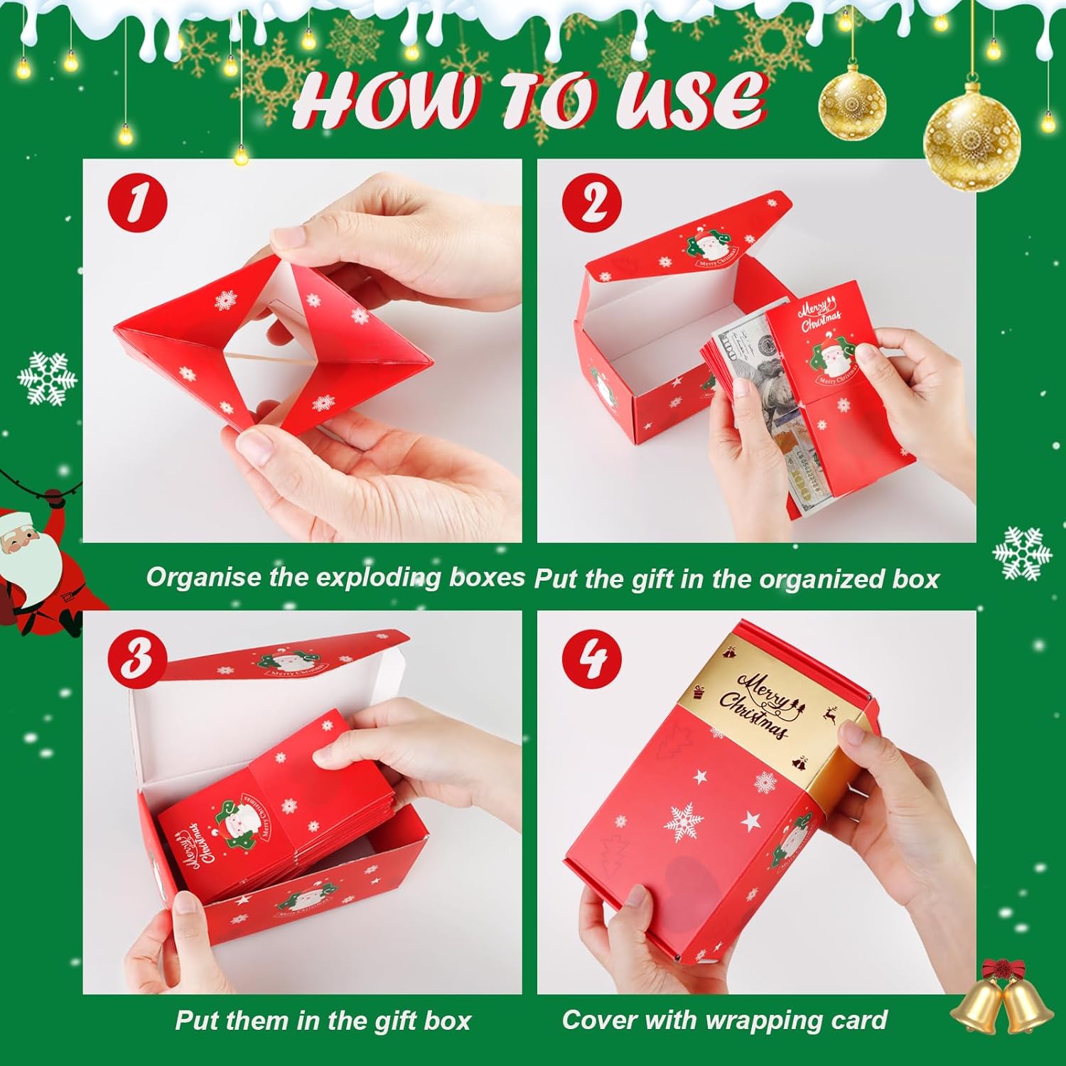 Surprise Gift Box Explosion for Money,Surprise Gift Box,Money Box for Cash Gift,Unique Folding Pop-Up Explosion Gift Box,Merry Christmas Surprise Gift Boxes (12 Bounces)(Red Christmas)