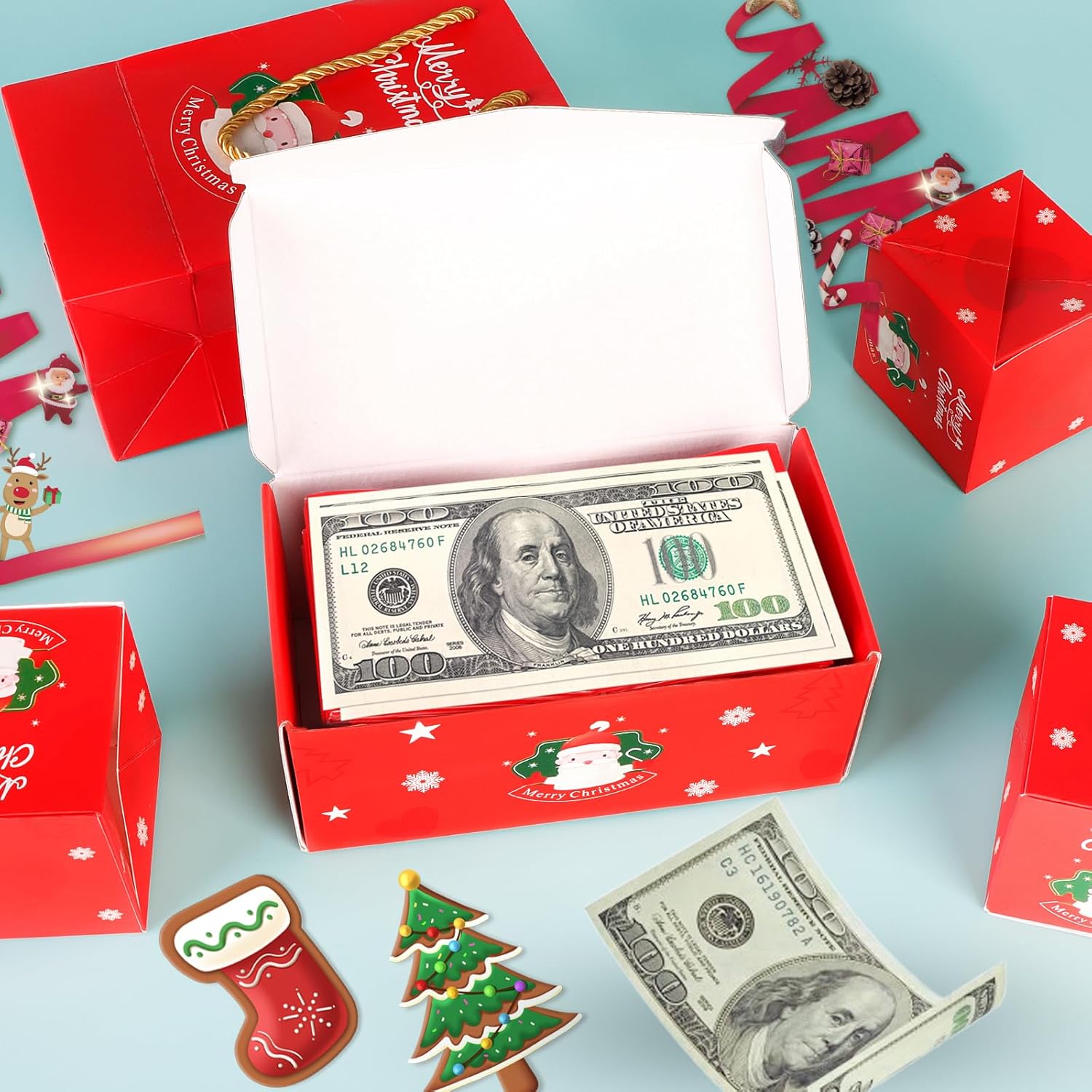 Surprise Gift Box Explosion for Money,Surprise Gift Box,Money Box for Cash Gift,Unique Folding Pop-Up Explosion Gift Box,Merry Christmas Surprise Gift Boxes (12 Bounces)(Red Christmas)