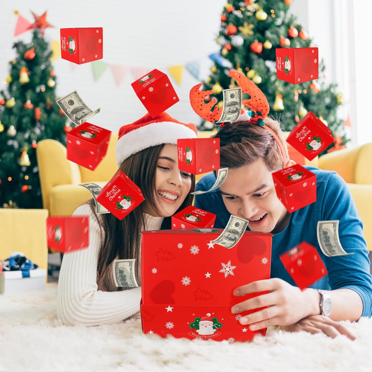 Surprise Gift Box Explosion for Money,Surprise Gift Box,Money Box for Cash Gift,Unique Folding Pop-Up Explosion Gift Box,Merry Christmas Surprise Gift Boxes (12 Bounces)(Red Christmas)