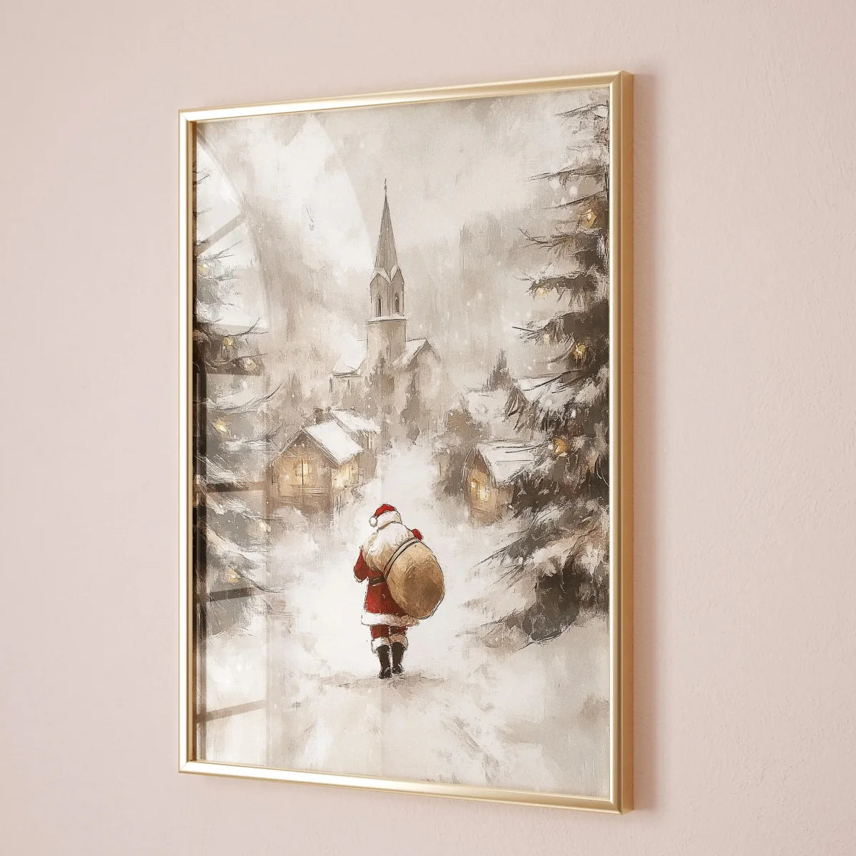 3Pcs/Set Christmas Winter Landscape Canvas Print Poster Vintage Winter Santa Art Prints Wall Art Home Decor Holiday Gifts