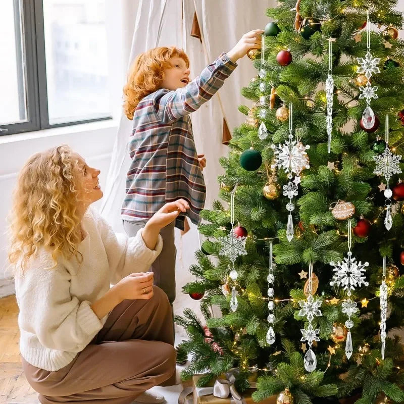 5-24PCS Crystal Clear Snowflake Acrylic Ice Pendants Christmas Tree Ornaments Icicle Water Drop Decoration for Xmas Winter Party