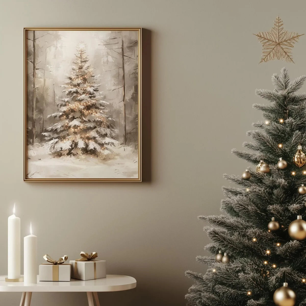 3Pcs/Set Christmas Winter Landscape Canvas Print Poster Vintage Winter Santa Art Prints Wall Art Home Decor Holiday Gifts