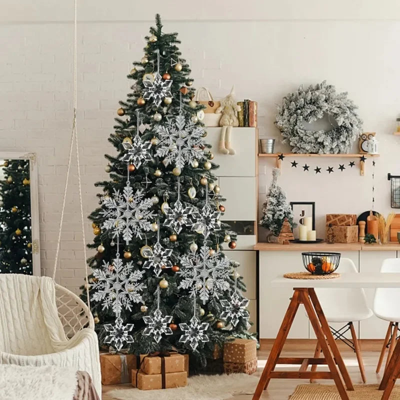 5-24PCS Crystal Clear Snowflake Acrylic Ice Pendants Christmas Tree Ornaments Icicle Water Drop Decoration for Xmas Winter Party