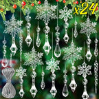 5-24PCS Crystal Clear Snowflake Acrylic Ice Pendants Christmas Tree Ornaments Icicle Water Drop Decoration for Xmas Winter Party