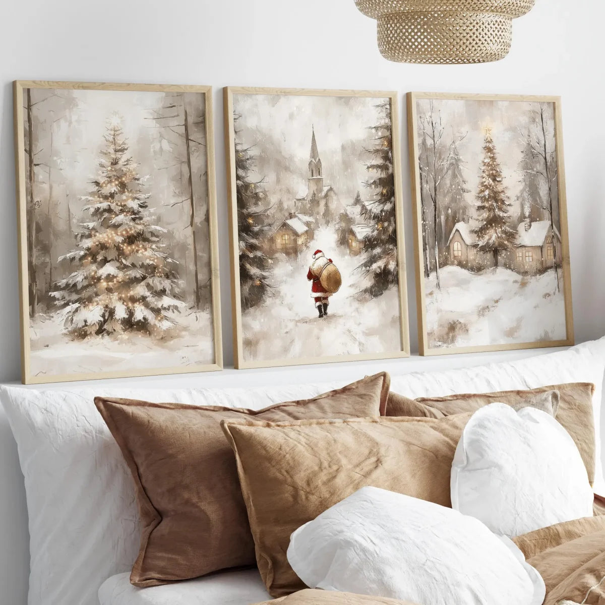 3Pcs/Set Christmas Winter Landscape Canvas Print Poster Vintage Winter Santa Art Prints Wall Art Home Decor Holiday Gifts