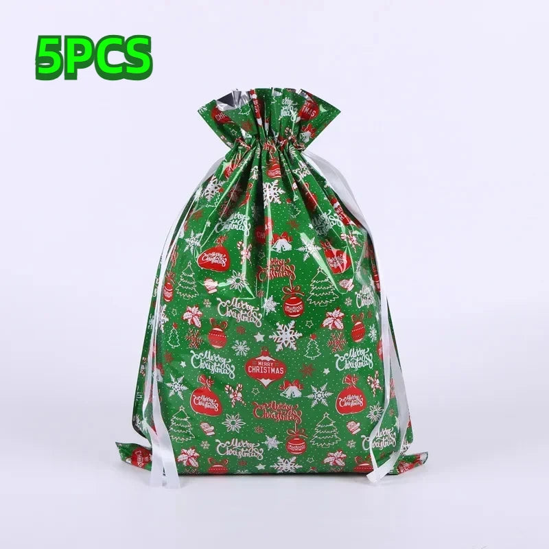 Christmas Gift Bags 5PCS Stand up Drawstring Foil Gift Wrapping Sacks Pouches for Xmas Presents Party Favor Decoration Supplies