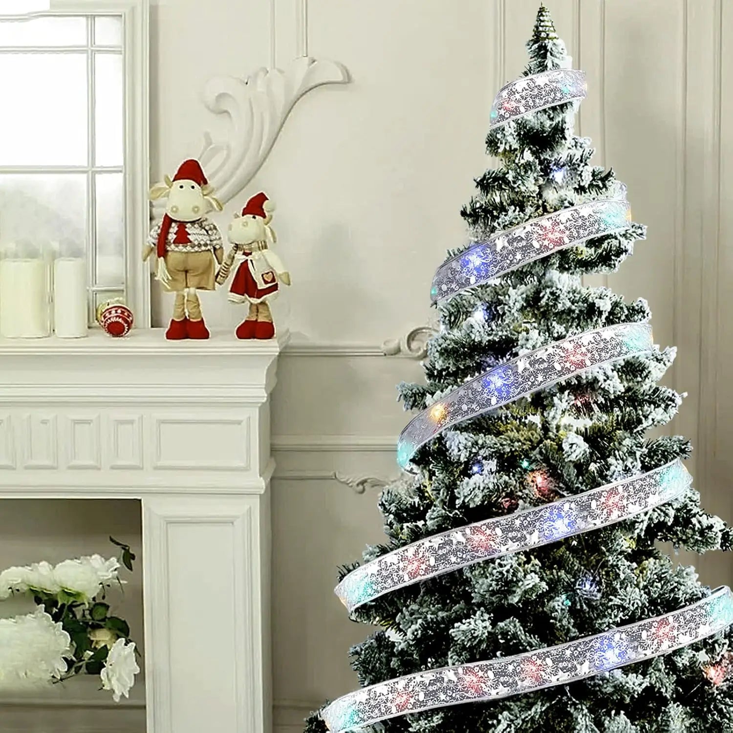 Christmas Ribbon Fairy Light Christmas Decoration DIY Bows String Light Tree Ornaments for Home 2025 Xmas Decor New Year Navidad