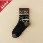 5 Pairs Women'S Socks Winter Warm Thickened Floor Socks for Girl Pack Japanese Cute Cartoon Kitty Kawaii Sweet Mid Tube Socks