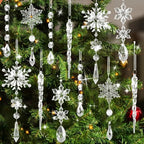 5-24PCS Crystal Clear Snowflake Acrylic Ice Pendants Christmas Tree Ornaments Icicle Water Drop Decoration for Xmas Winter Party