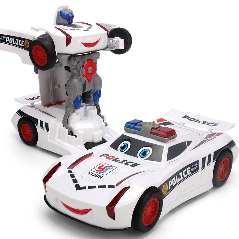 Children'S Transformer Robot Car Toys Fun Electric Transformer Police Car Lights Car Robot Racing Toys 1-6 Years Old Boys Toys