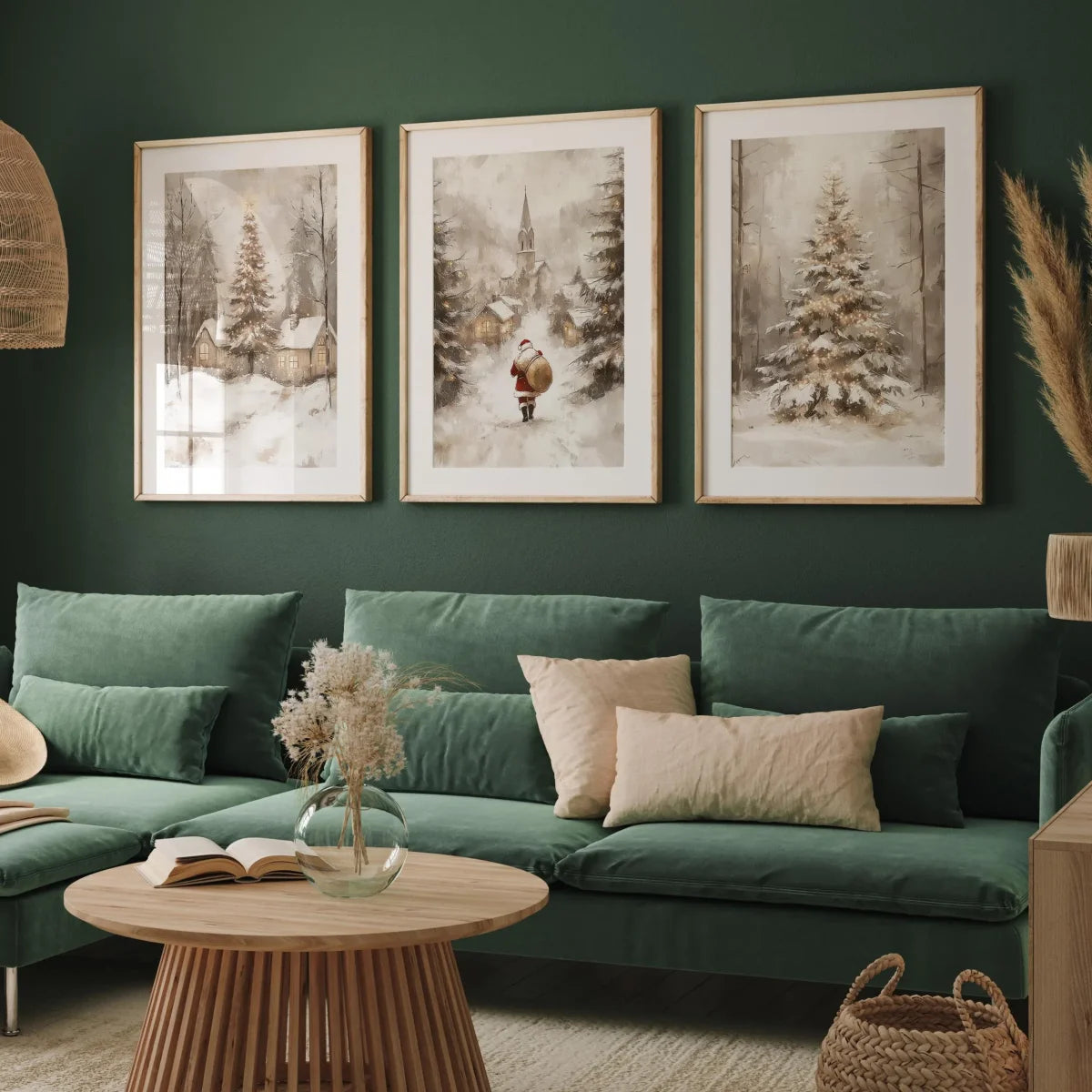 3Pcs/Set Christmas Winter Landscape Canvas Print Poster Vintage Winter Santa Art Prints Wall Art Home Decor Holiday Gifts