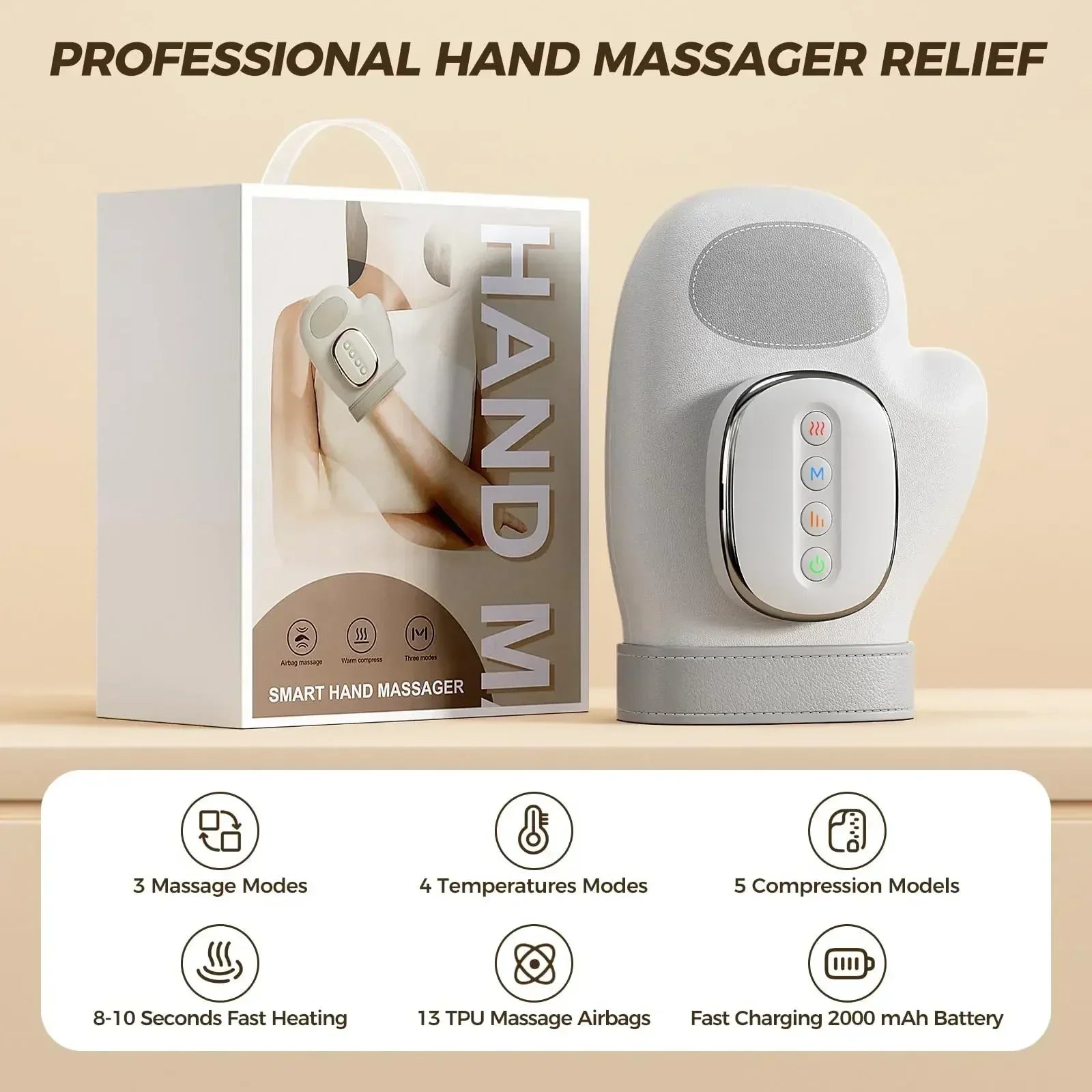 Intelligent Hot Compress Hand Massager Electric Finger Massager Air Compression Vibration Massage for Finger Palm Fatigue Relax - The Snowbox